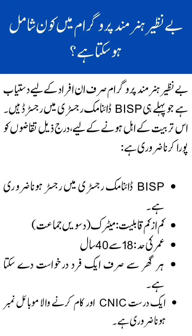 Benazir Hunarmand Program Online Registration & Eligibility 2025 2 Who Can Join the Benazir Hunarmand Program
